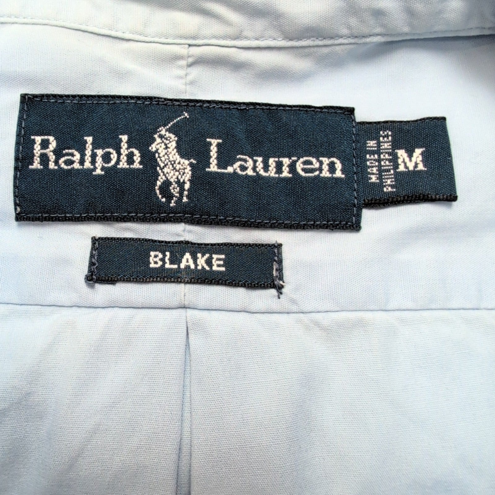 Chemise Ralph Lauren Blake M Bleu Logo Jaune VTG Button Down manches courtes
