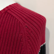 Pull Col Rond Calvin Klein Rouge & Bleu Marine Maille Gaufrée - Taille XL