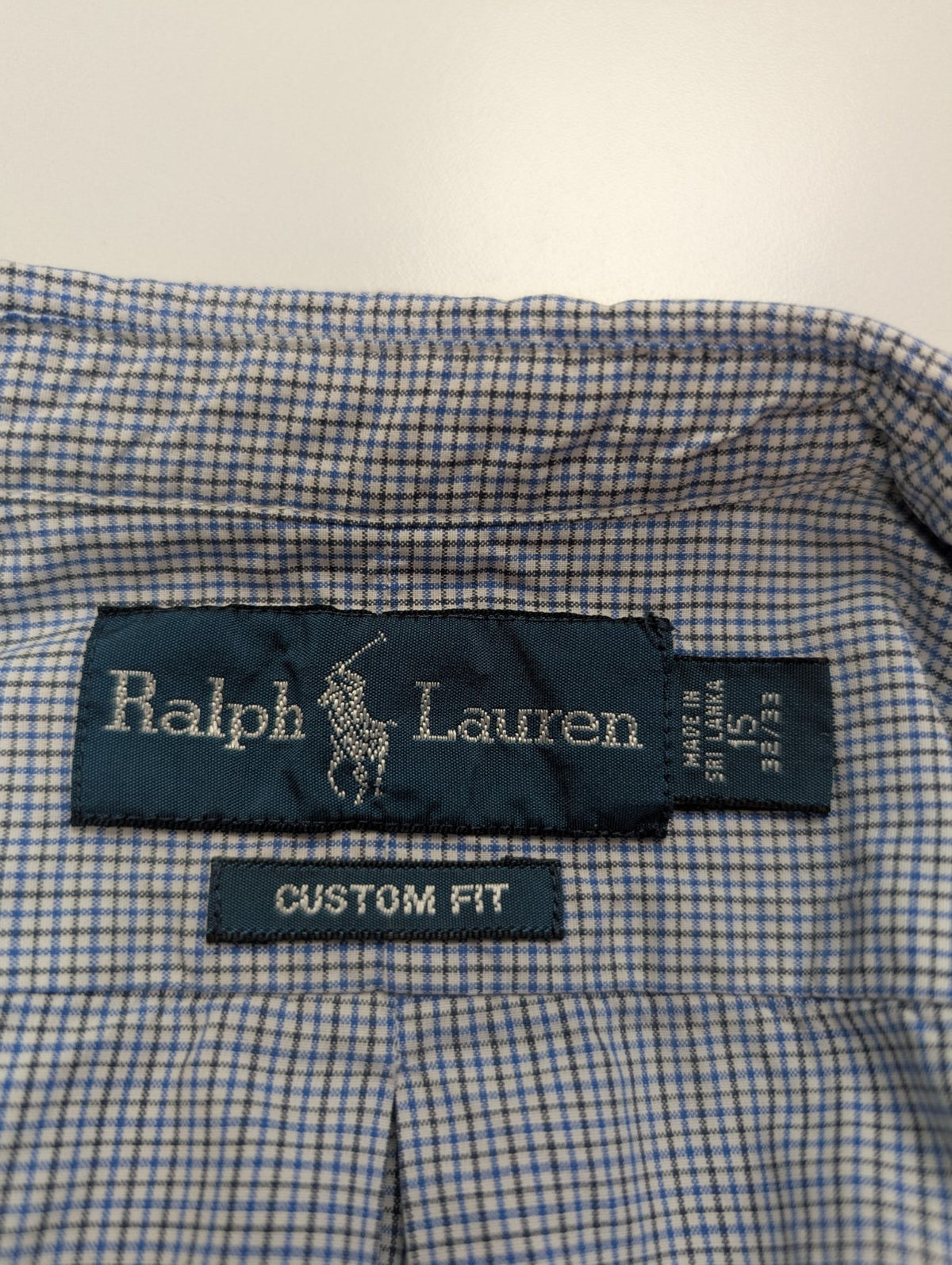 Chemise Polo Ralph Lauren Shirt S Custom Fit Micro-Carreaux Bleu Blanc Button Do