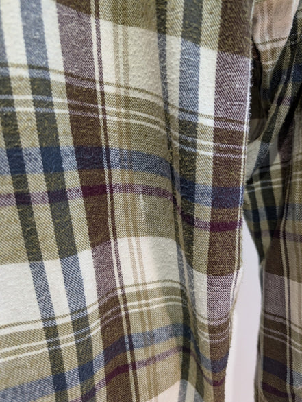 🌲 Chemise CHAPS Ralph Lauren  L Flanelle Carreaux Kaki Bordeaux Coton |307S