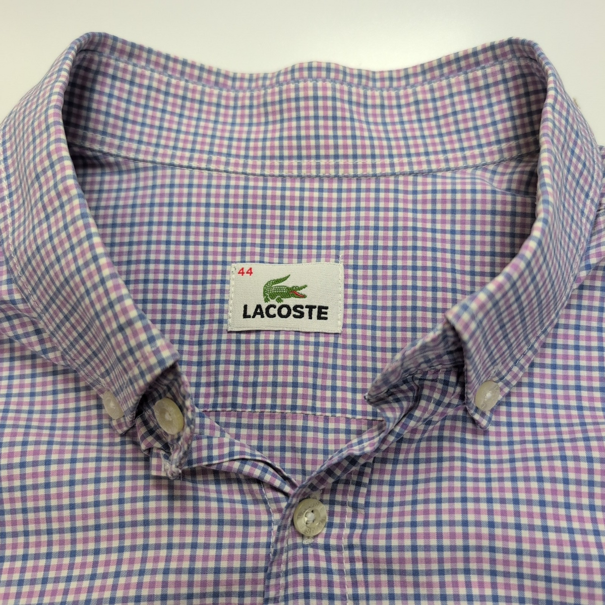 Lacoste chemise lilas bleu carreaux crocodile vert taille 44 XXL