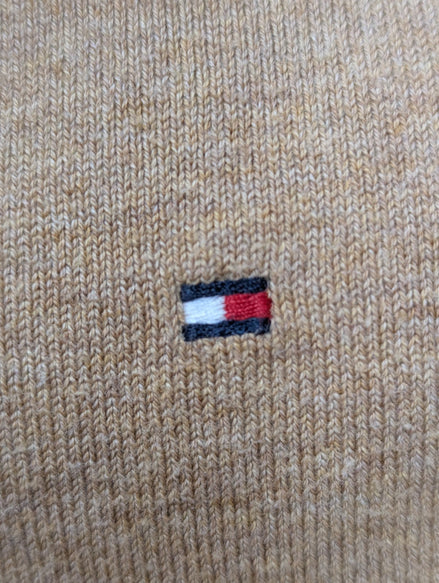 Pull Fin Tommy Hilfiger Heritage Femme Col V Marron Clair Taille M Coton Pima