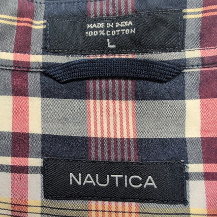 Chemise Nautica L bordeaux bleu marine à carreaux coton manches courtes