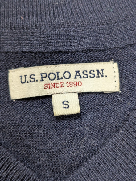 Pull U.S. POLO ASSN Col V 50% Laine Mérinos Bleu Marine Homme Taille S