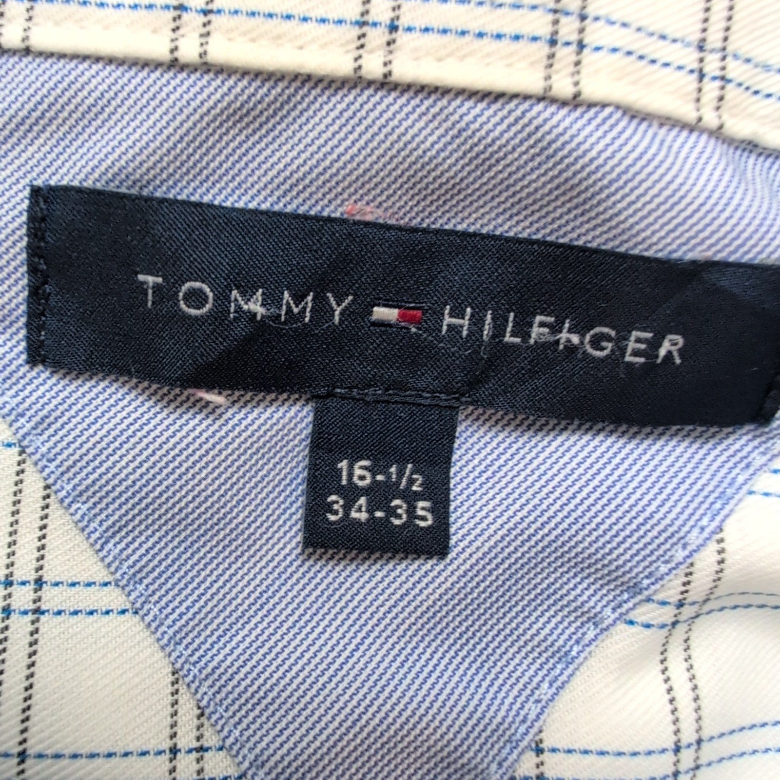 Chemise Tommy Hilfiger Homme L/XL Blanche Carreaux Bleus Kaki Coton