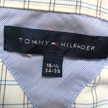 Chemise Tommy Hilfiger Homme L/XL Blanche Carreaux Bleus Kaki Coton
