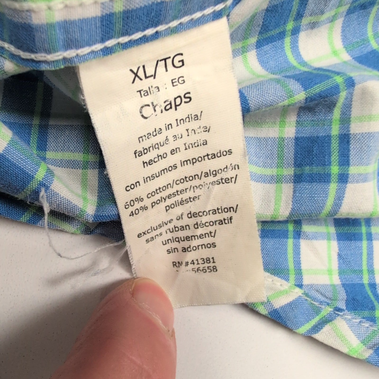 Chemise CHAPS bleue et verte à carreaux manches courtes taille XL #14e