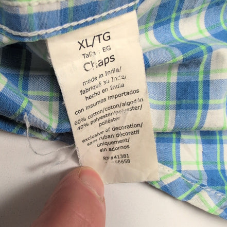 Chemise CHAPS bleue et verte à carreaux manches courtes taille XL #14e