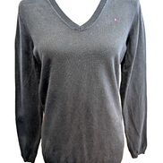 Pull Fin Tommy Hilfiger Heritage Femme Col V Noir Coton Pima Taille M