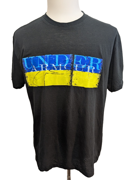 T-shirt Under Armour Coton Mat Noir Imprimé Violet & Jaune Taille M Vintage