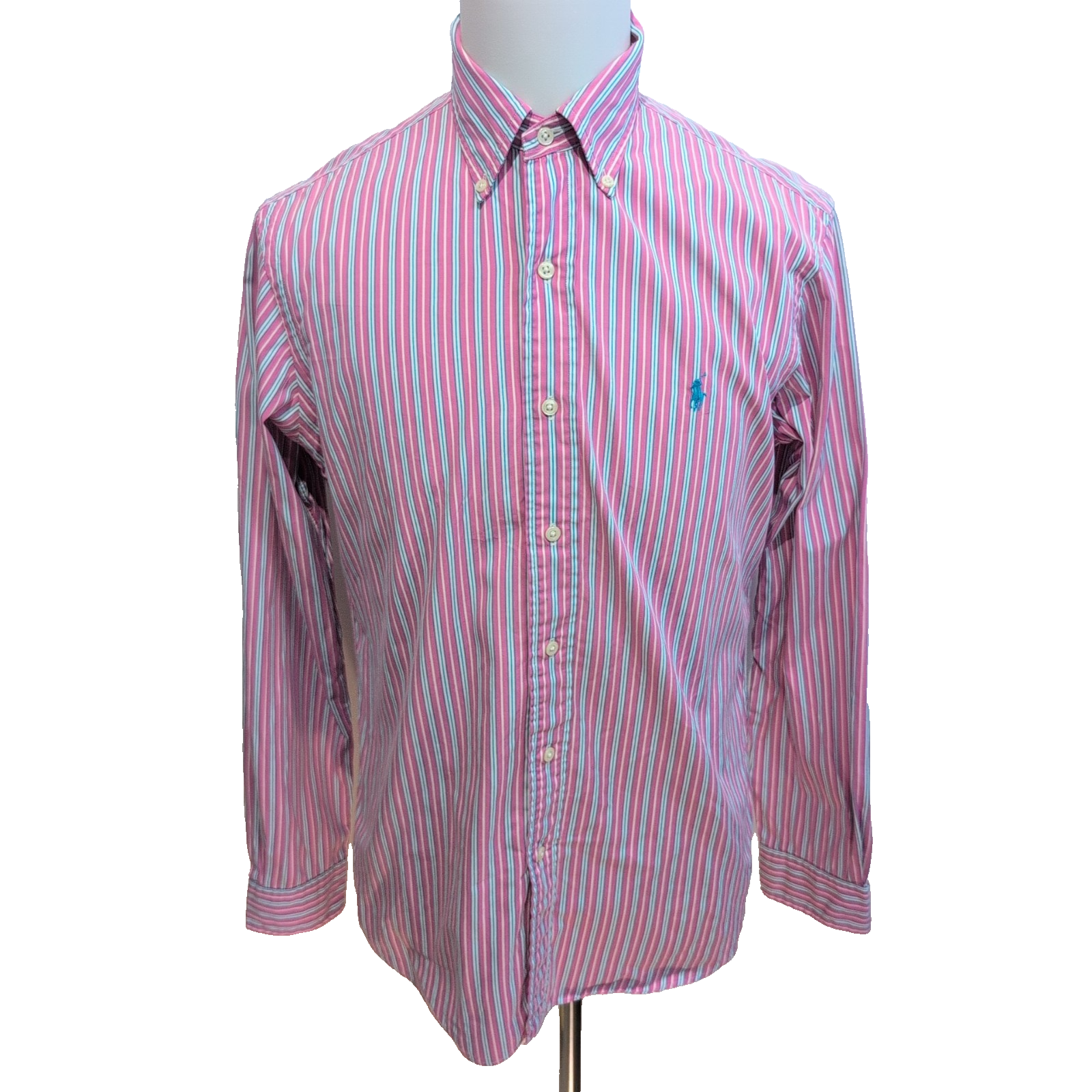 Chemise Ralph Lauren Custom Fit M bleu ciel rayures logo bleu coton