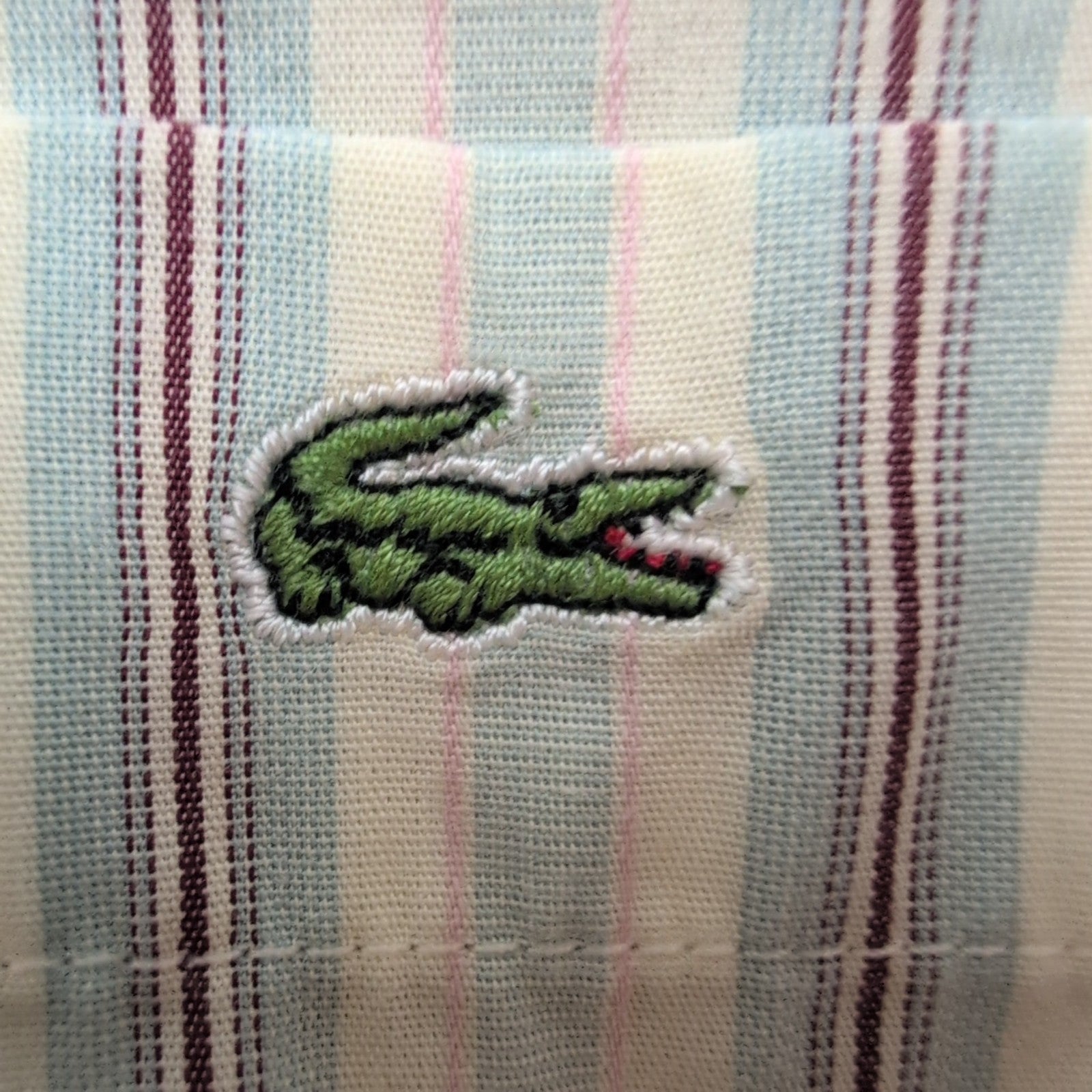 Chemise Lacoste XXL Blanc Cassé Rayures Bordeaux Bleu Poche manches longues