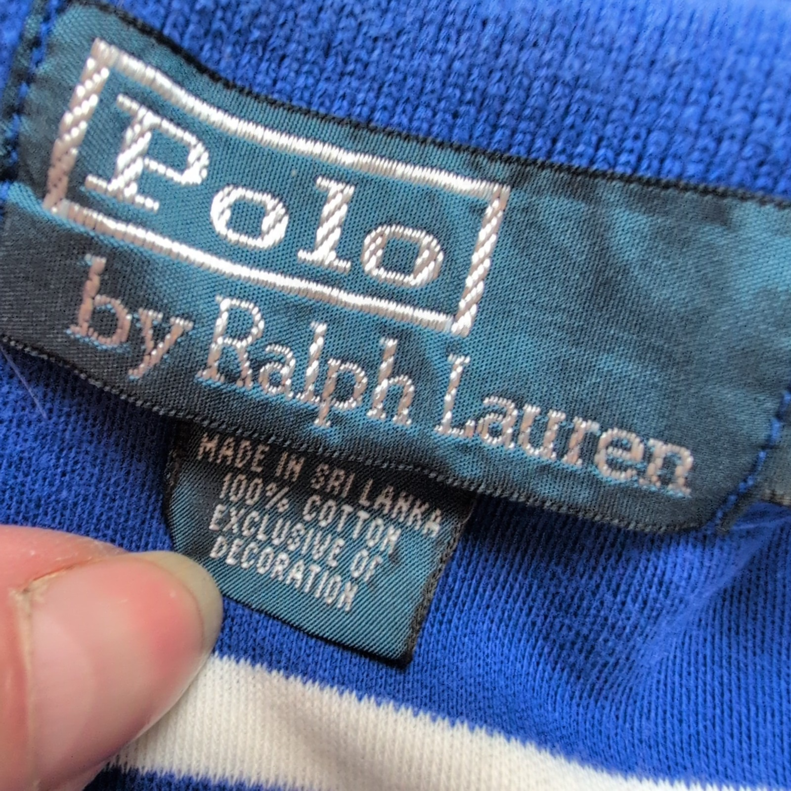 Polo Ralph Lauren Homme L Bleu Rayures Blanches Logo Blanc Polo Manches Courtes