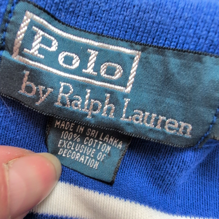 Polo Ralph Lauren Homme L Bleu Rayures Blanches Logo Blanc Polo Manches Courtes