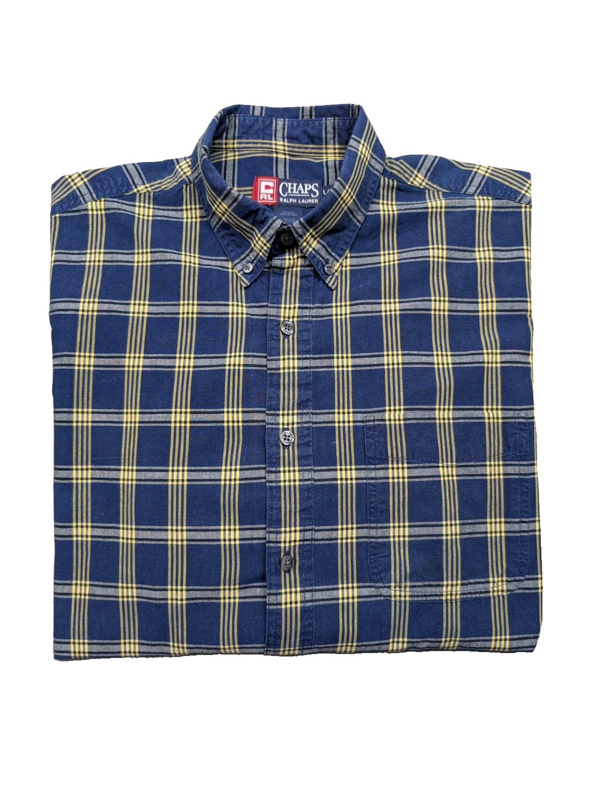 Chemise shirt Chaps Ralph Lauren L carreaux bleu jaune coton button down