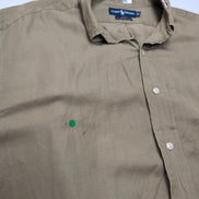 Chemise Ralph Lauren Blake XL Soie Lin Kaki Logo Bleu Marine mancheslongues