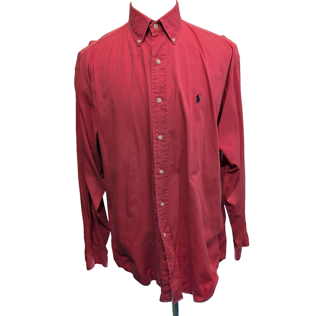 Chemise Ralph Lauren Blaire L Rouge Shirt Button Down Coton Logo Bleu Marine