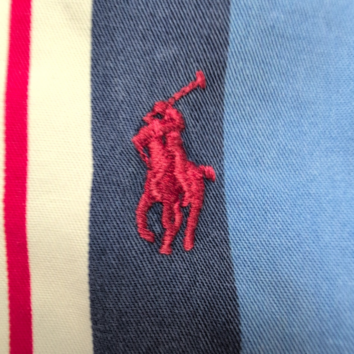 Chemise Ralph Lauren Blair M Rayures Bleu Blanc Rouge Logo Rouge