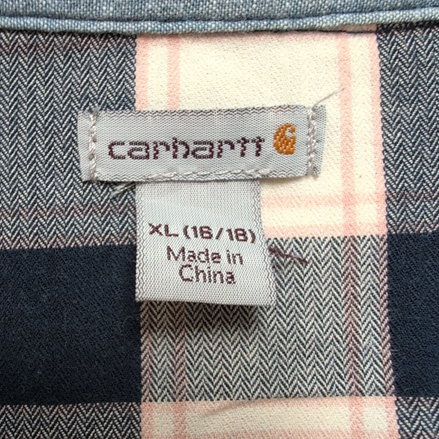 Chemise Carhartt Femme XL Bleu Marine Blanc Carreaux Coton Manches Courtes