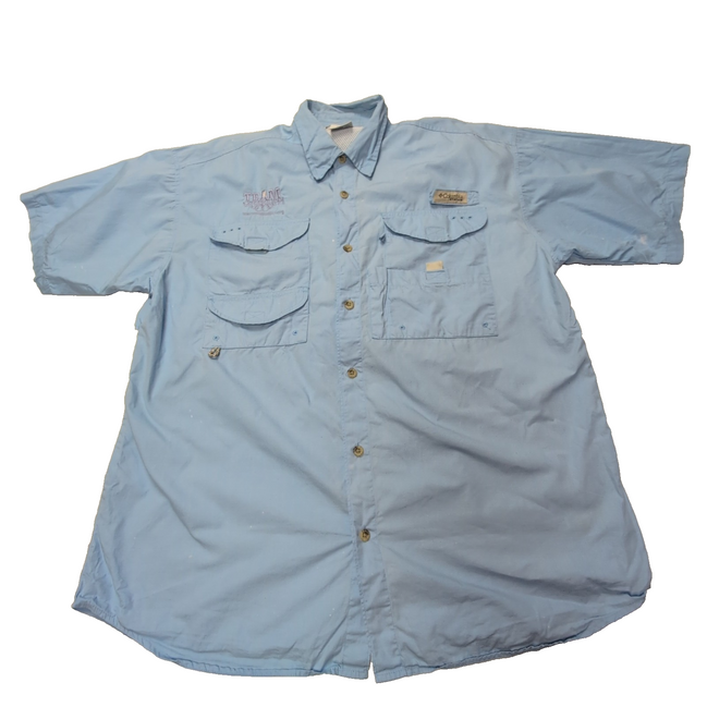 Chemise Columbia PFG bleue unie brodée poches manches courtes taille M homme