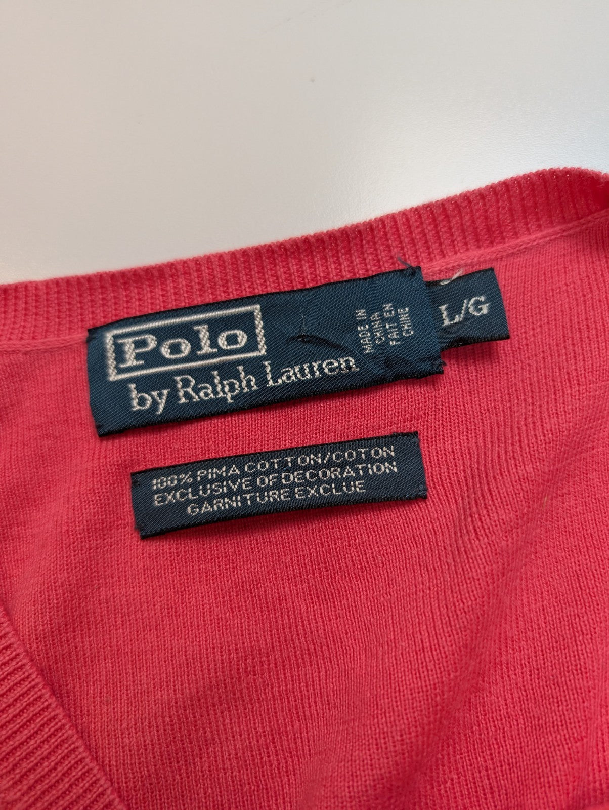 Pull Polo Ralph Lauren Rose Logo Bleu Ciel - 100% Coton Pima - Taille L/XL