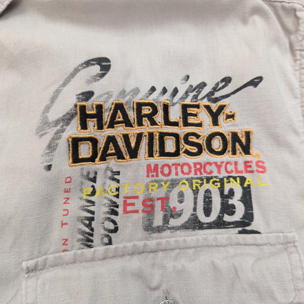 Chemise Harley-Davidson 2XL Sans Manches Gris Brodé Aigle Dos Lin Coton