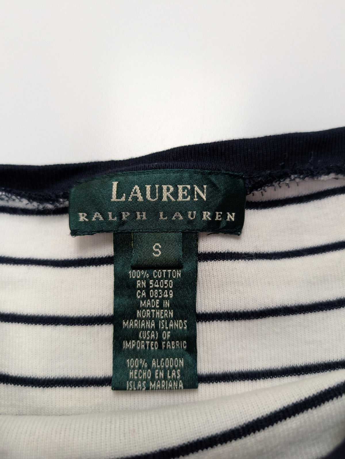 Pull femme LAUREN Ralph Lauren blanc marine rayures coton manches longues S