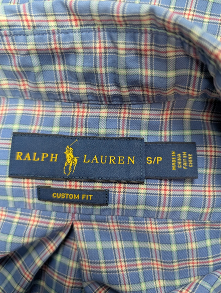 Chemise Polo Ralph Lauren Shirt S Custom Fit Carreaux Bleu Rouge Logo Rouge 