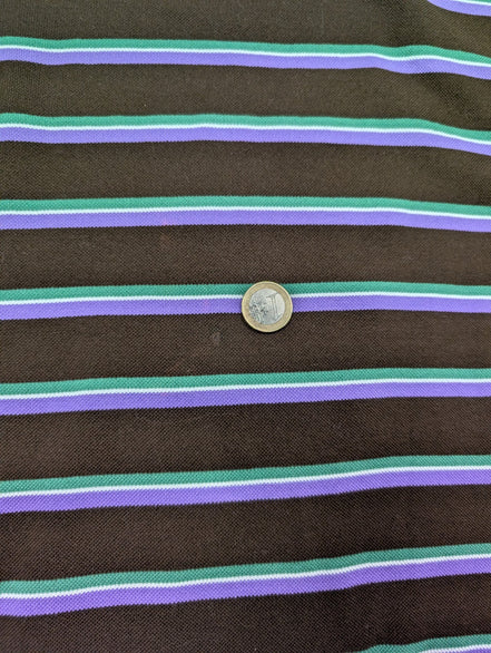 Polo manches courtes Polo Ralph Lauren L marron rayures vert mauve logo bleu