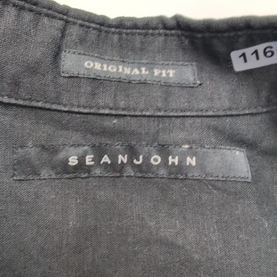 Chemise Sean John M Noire Lin Coton 2 Poches Manches Courtes