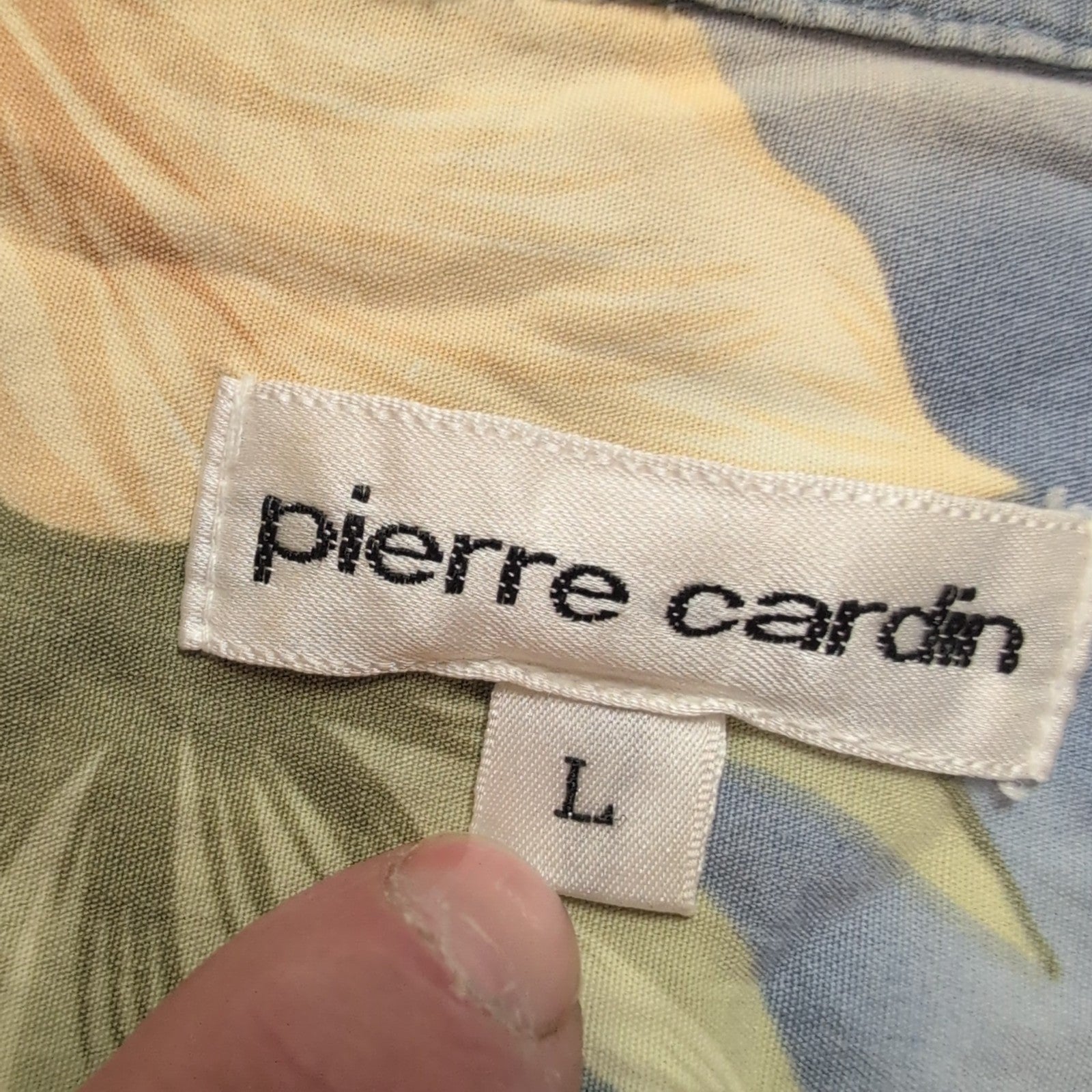Chemise Hawaïenne Pierre Cardin L Bleu Feuillage Made in Korea Vintage