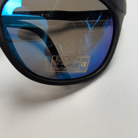 Lunettes de soleil Masque Noir Mat Verres Iridium Bleu Miroir Y2K