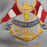 Pull LAUREN Ralph Lauren femme XL coton bleu marine rayures écusson brodé
