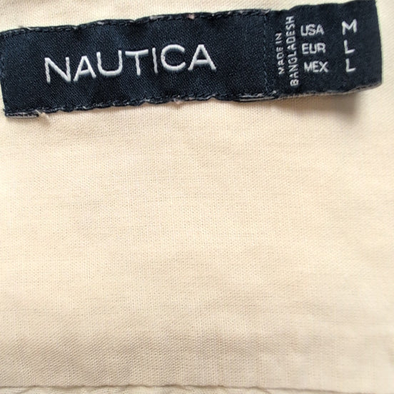 Chemise Nautica lin coton beige crème poche logo manches courtes M