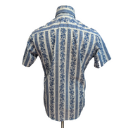 Chemise Hawaïenne Sears S 14.5 Bleu Rayures Fleurs Coton Manches Courtes