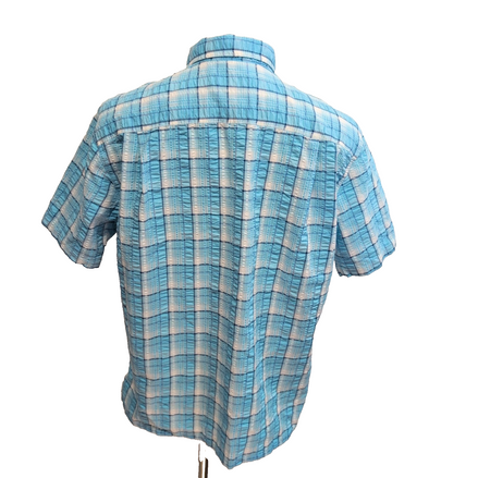 Chemise Patagonia L Bleu Turquoise Gaufrée Coton Organique Manches Courtes