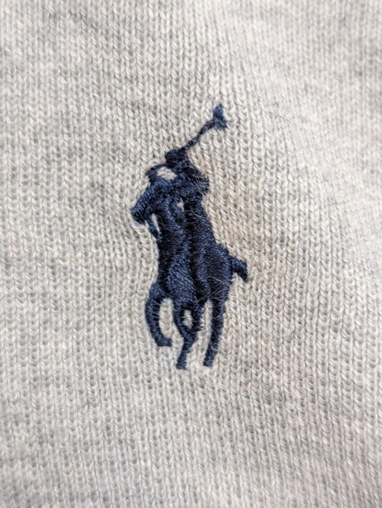 Pull Polo Ralph Lauren Gris Clair Logo Marine Coton Pima - Taille XL - NEUF
