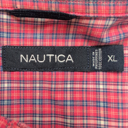 Chemise Nautica vintage manches courtes petits carreaux rose et bleu poche XL