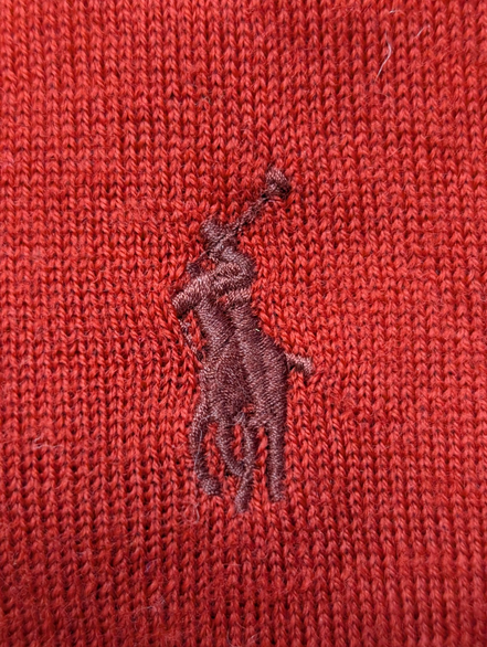 Pull POLO RALPH LAUREN Rouge Col V 100% Laine MERINOS Doux Taille L Homme Luxe