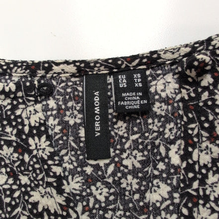 Haut Femme Vero Moda Taille XS Noir Fleuri Blanc Manches Bouffantes Neuf