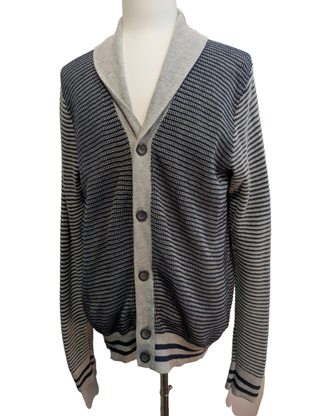 Gilet Boutonné Tommy Hilfiger Rayé Bleu Marine & Gris - Taille XL (LG)