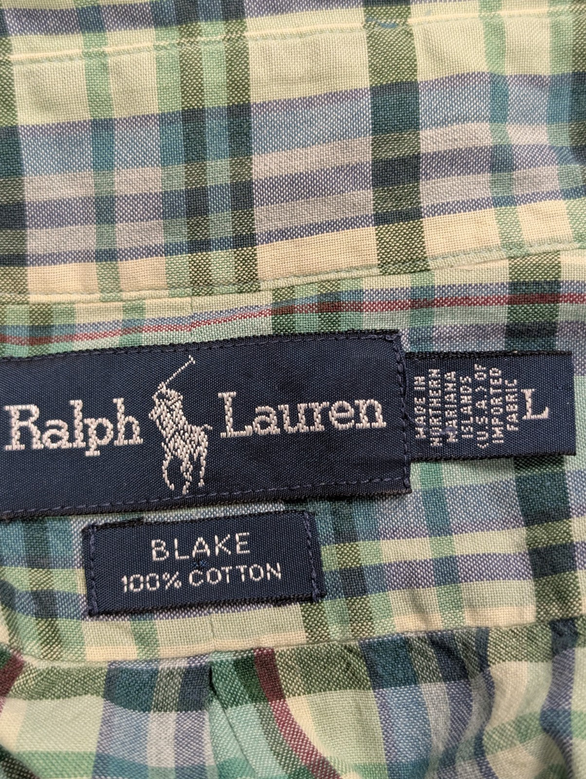Chemise Polo Ralph Lauren Shirt Blake L XL Plaid Vert Bleu Beige Button Down