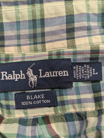 Chemise Polo Ralph Lauren Shirt Blake L XL Plaid Vert Bleu Beige Button Down