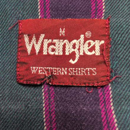 Chemise Wrangler Western Vintage M Vert Violet Pression Cowboy