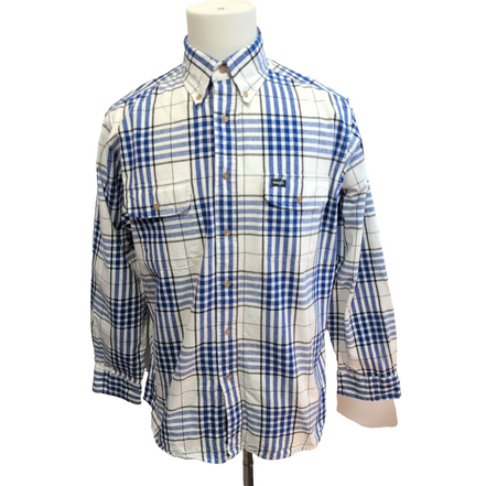 Chemise Wrangler bleu blanc carreaux tartan 2 poches rabat L
