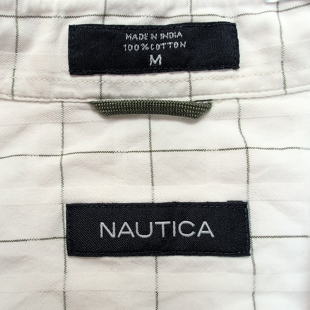 Chemise Nautica M Blanche Carreaux Kaki Manches Courtes 100% Coton