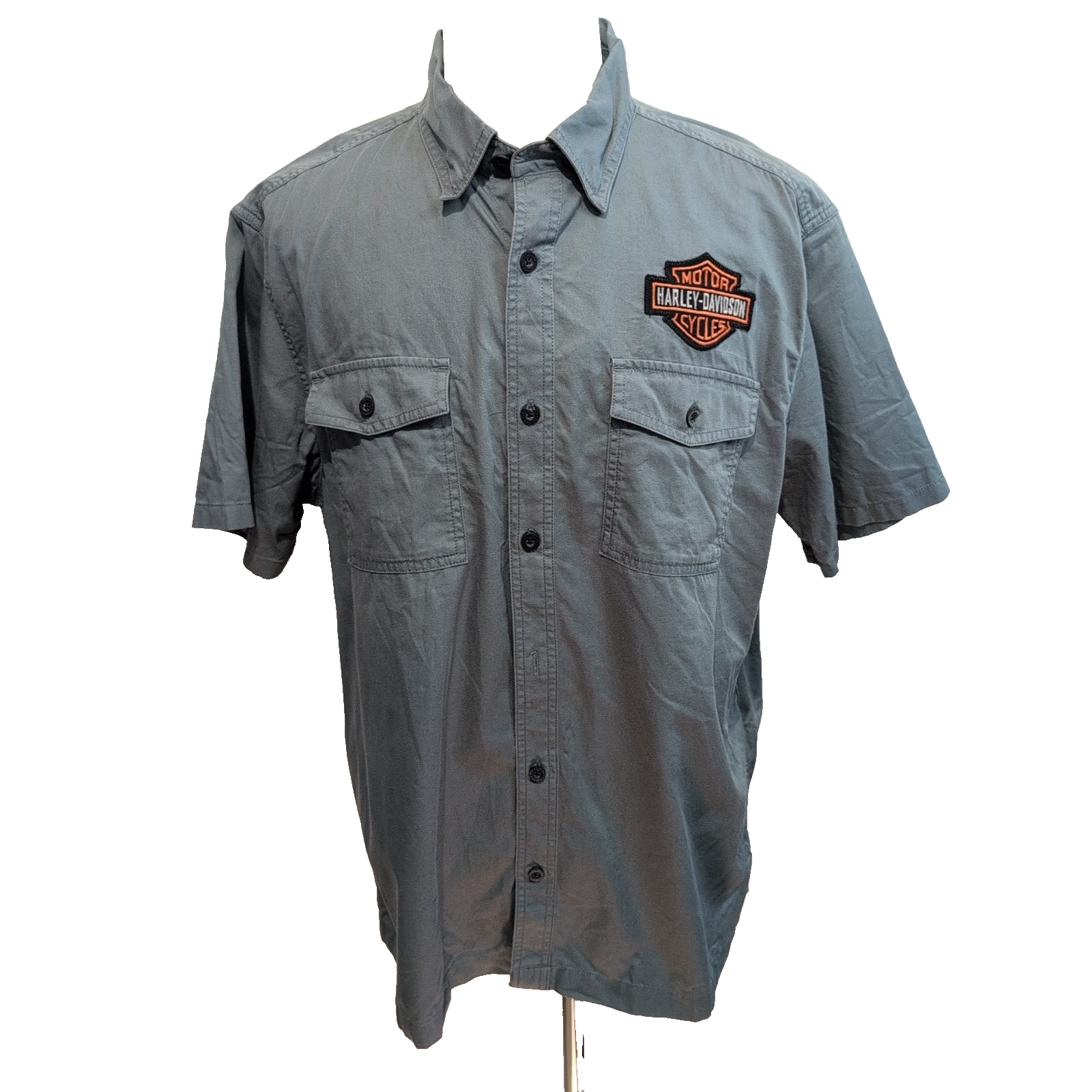 Chemise Harley Davidson XL Verte Manches courtes 2 Poches Logo Brodé