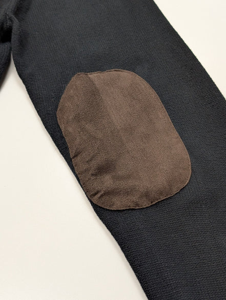 Pull Chaps Noir Pur Coton Col Boutonné & Coudières Vintage - Taille L