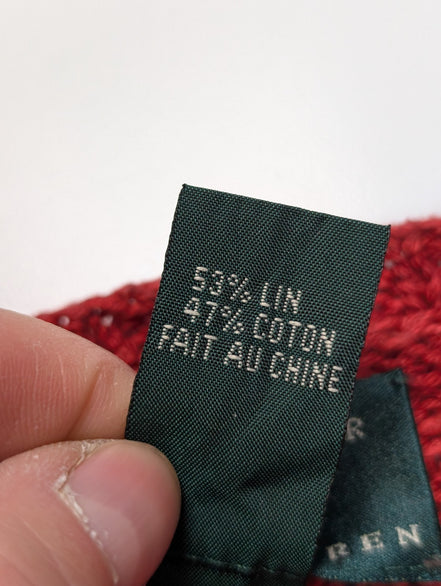 Gilet LAUREN Ralph Lauren femme S rouge noir rayures lin coton hand knit