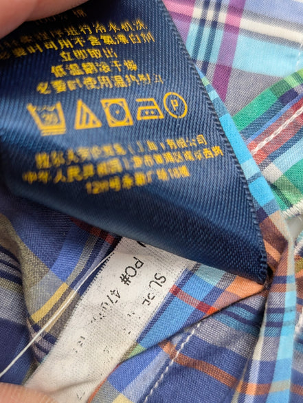 Chemise Polo Ralph Lauren Shirt S Slim Fit Carreaux Bleu Violet Sans Logo